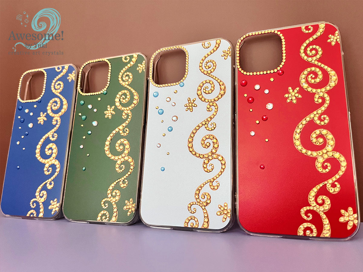 【カーディナルレッド】Flowing Gold クリスタル付きiPhoneケース