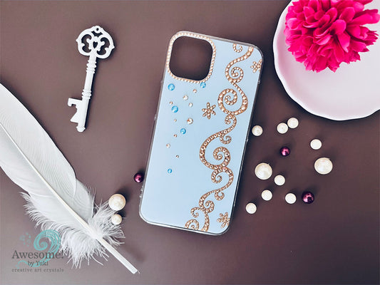 [Ice Blue] Flowing Gold Crystal iPhone Case