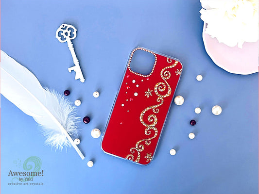 [Cardinal Red] Flowing Gold Crystal iPhone Case