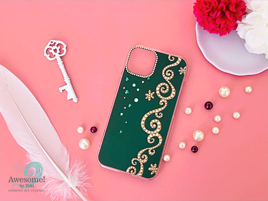 [Billiard Green] Flowing Gold Crystal iPhone Case